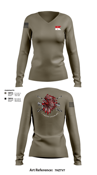 Women's Long Sleeve Vneck Shirt, Apache Troop 1-150th, Army, Teamtime, Team time, sublimation, custom sports apparel, team uniforms, spirit wear, spiritwear, sports uniforms, custom shirts, team store, custom team store, fundraiser sports, apparel fundraiser