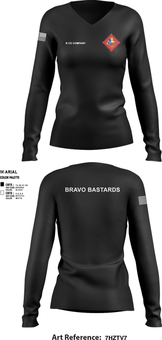 Women's Long Sleeve Vneck Shirt, Bravo 1/23 63480397, Marines, Teamtime, Team time, sublimation, custom sports apparel, team uniforms, spirit wear, spiritwear, sports uniforms, custom shirts, team store, custom team store, fundraiser sports, apparel fundraiser