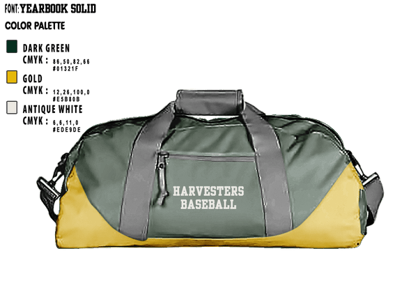 Duffle Bag, Harvesters, Baseball, Teamtime, Team time, sublimation, custom sports apparel, team uniforms, spirit wear, spiritwear, sports uniforms, custom shirts, team store, custom team store, fundraiser sports, apparel fundraiser