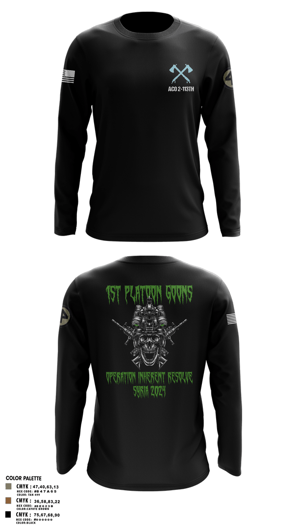 Long Sleeve Performance Polo, A-CO 2-113th Infantry, Army, Teamtime, Team time, sublimation, custom sports apparel, team uniforms, spirit wear, spiritwear, sports uniforms, custom shirts, team store, custom team store, fundraiser sports, apparel fundraiser