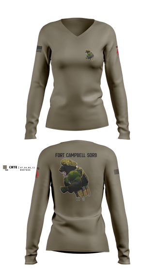 Women's Long Sleeve Vneck Shirt, Campbell SORB, Army, Teamtime, Team time, sublimation, custom sports apparel, team uniforms, spirit wear, spiritwear, sports uniforms, custom shirts, team store, custom team store, fundraiser sports, apparel fundraiser