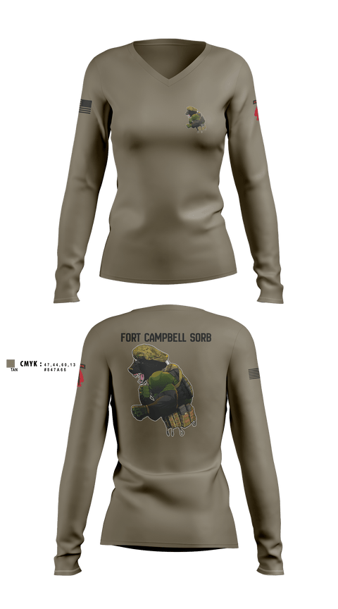 Women's Long Sleeve Vneck Shirt, Campbell SORB, Army, Teamtime, Team time, sublimation, custom sports apparel, team uniforms, spirit wear, spiritwear, sports uniforms, custom shirts, team store, custom team store, fundraiser sports, apparel fundraiser