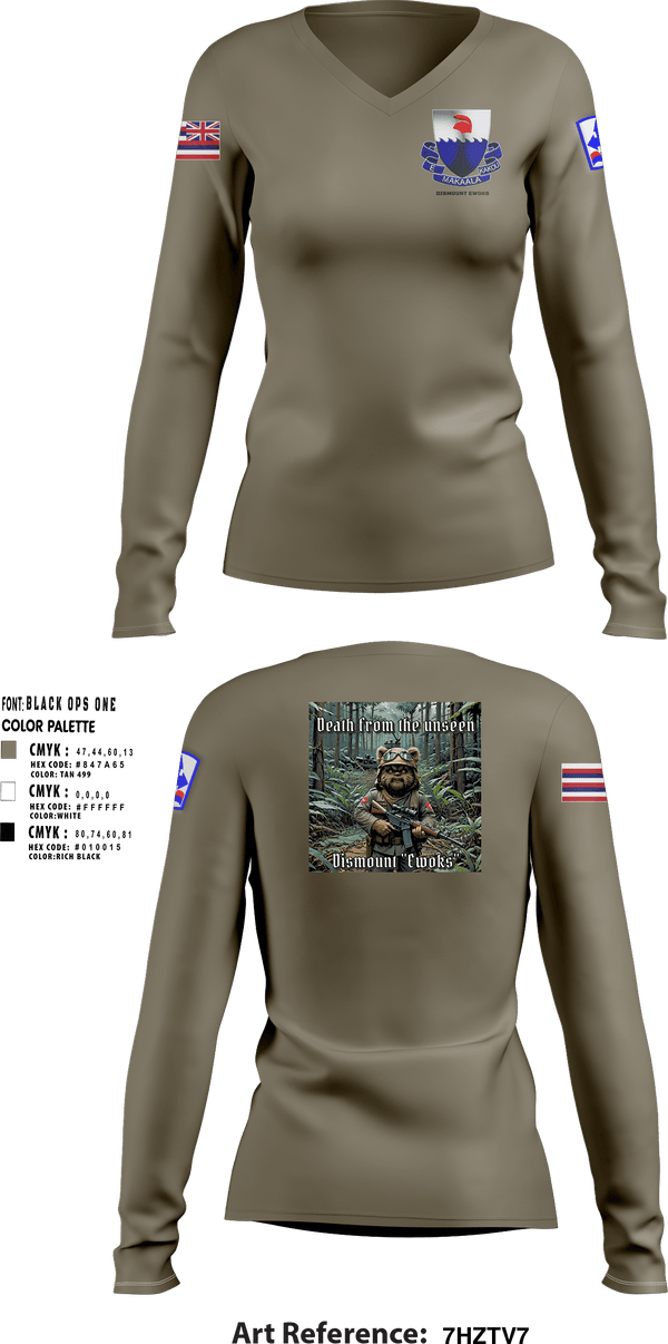 Women's Long Sleeve Vneck Shirt, 3rd PLT Bad Boys3rd PLT Bad Boys3rd PLT Bad BoysDismount Ewoks, , Teamtime, Team time, sublimation, custom sports apparel, team uniforms, spirit wear, spiritwear, sports uniforms, custom shirts, team store, custom team store, fundraiser sports, apparel fundraiser