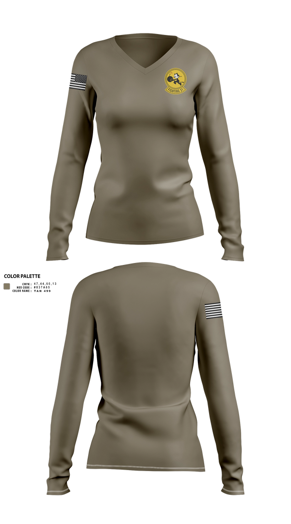 Women's Long Sleeve Vneck Shirt, VFA-31 THE TOMCATTERS, Navy, Teamtime, Team time, sublimation, custom sports apparel, team uniforms, spirit wear, spiritwear, sports uniforms, custom shirts, team store, custom team store, fundraiser sports, apparel fundraiser