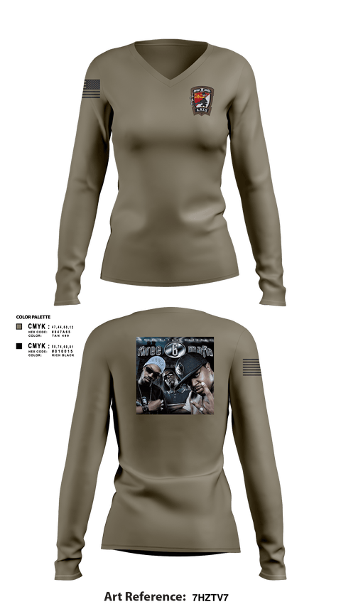 Women's Long Sleeve Vneck Shirt, 3-6 Mafia, Army, Teamtime, Team time, sublimation, custom sports apparel, team uniforms, spirit wear, spiritwear, sports uniforms, custom shirts, team store, custom team store, fundraiser sports, apparel fundraiser