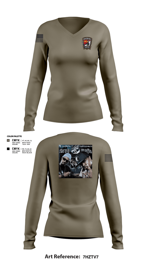 Women's Long Sleeve Vneck Shirt, 3-6 Mafia, Army, Teamtime, Team time, sublimation, custom sports apparel, team uniforms, spirit wear, spiritwear, sports uniforms, custom shirts, team store, custom team store, fundraiser sports, apparel fundraiser