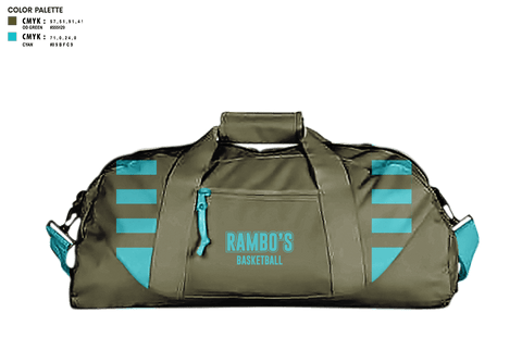 Duffle Bag, Rambo’s, Men's Basketball, Teamtime, Team time, sublimation, custom sports apparel, team uniforms, spirit wear, spiritwear, sports uniforms, custom shirts, team store, custom team store, fundraiser sports, apparel fundraiser