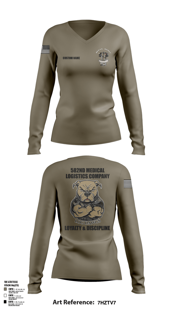 Women's Long Sleeve Vneck Shirt, 582nd MLC, Army, Teamtime, Team time, sublimation, custom sports apparel, team uniforms, spirit wear, spiritwear, sports uniforms, custom shirts, team store, custom team store, fundraiser sports, apparel fundraiser