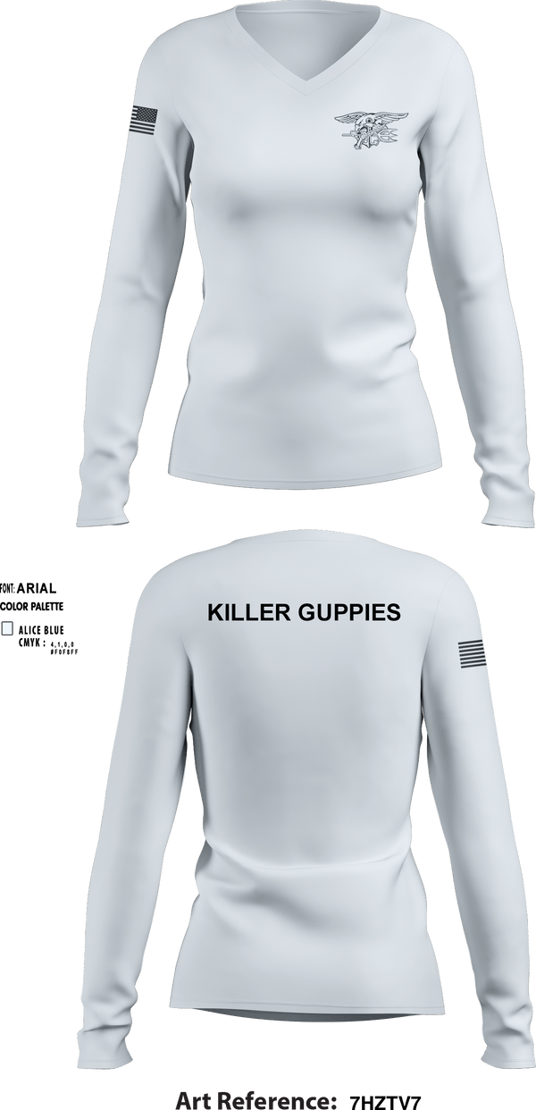 Women's Long Sleeve Vneck Shirt, HuggersKiller Guppies, Wrestling, Teamtime, Team time, sublimation, custom sports apparel, team uniforms, spirit wear, spiritwear, sports uniforms, custom shirts, team store, custom team store, fundraiser sports, apparel fundraiser