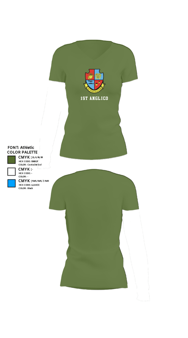 Women's Short Sleeve Vneck Shirt, 1st Anglico, , Teamtime, Team time, sublimation, custom sports apparel, team uniforms, spirit wear, spiritwear, sports uniforms, custom shirts, team store, custom team store, fundraiser sports, apparel fundraiser
