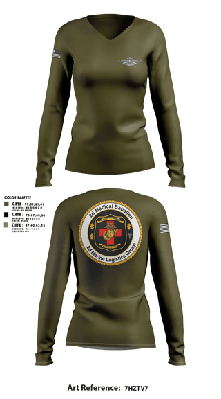 Women's Long Sleeve Vneck Shirt, 2D MED BN, 2FSSG, 2MARFORLANT, Navy, Teamtime, Team time, sublimation, custom sports apparel, team uniforms, spirit wear, spiritwear, sports uniforms, custom shirts, team store, custom team store, fundraiser sports, apparel fundraiser
