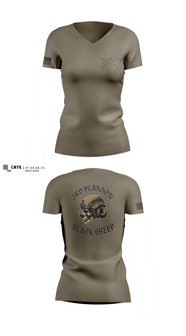 Women's Short Sleeve Vneck Shirt, 3rd PLT black sheep, Army, Teamtime, Team time, sublimation, custom sports apparel, team uniforms, spirit wear, spiritwear, sports uniforms, custom shirts, team store, custom team store, fundraiser sports, apparel fundraiser