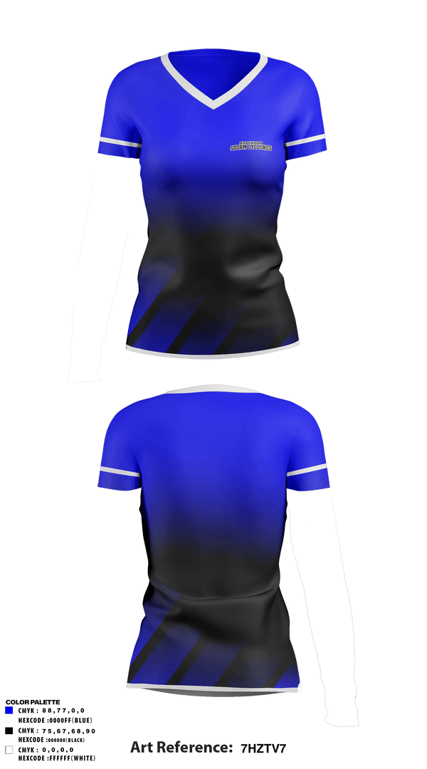 Women's Short Sleeve Vneck Shirt, Stockton Storm Cyclones, Women's Soccer, Teamtime, Team time, sublimation, custom sports apparel, team uniforms, spirit wear, spiritwear, sports uniforms, custom shirts, team store, custom team store, fundraiser sports, apparel fundraiser