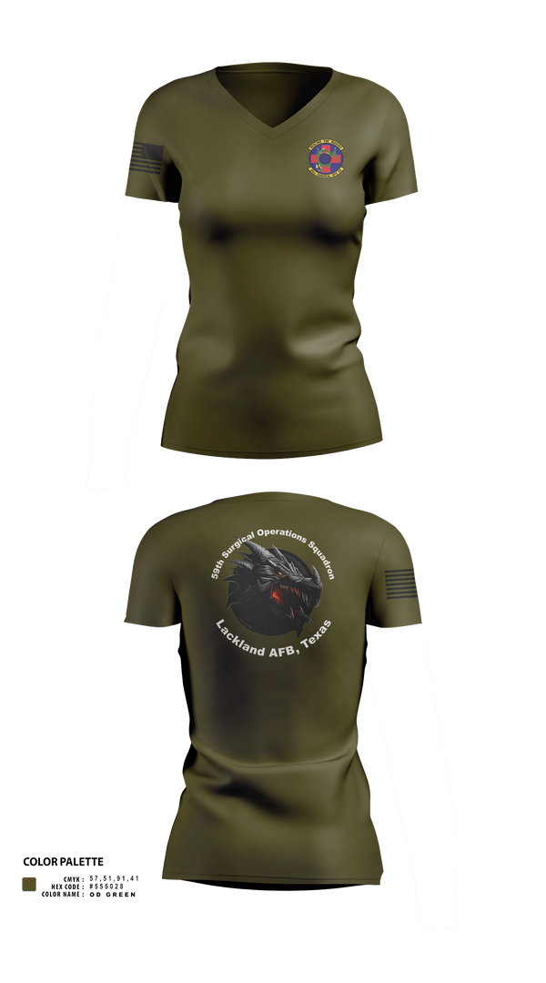Women's Short Sleeve Vneck Shirt, 59th Surgical Operations Squadron, Air Force, Teamtime, Team time, sublimation, custom sports apparel, team uniforms, spirit wear, spiritwear, sports uniforms, custom shirts, team store, custom team store, fundraiser sports, apparel fundraiser