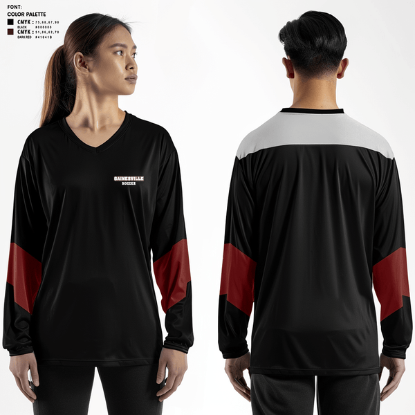 Women's Long Sleeve Vneck Shirt, Gainesville, Men's Soccer, Teamtime, Team time, sublimation, custom sports apparel, team uniforms, spirit wear, spiritwear, sports uniforms, custom shirts, team store, custom team store, fundraiser sports, apparel fundraiser