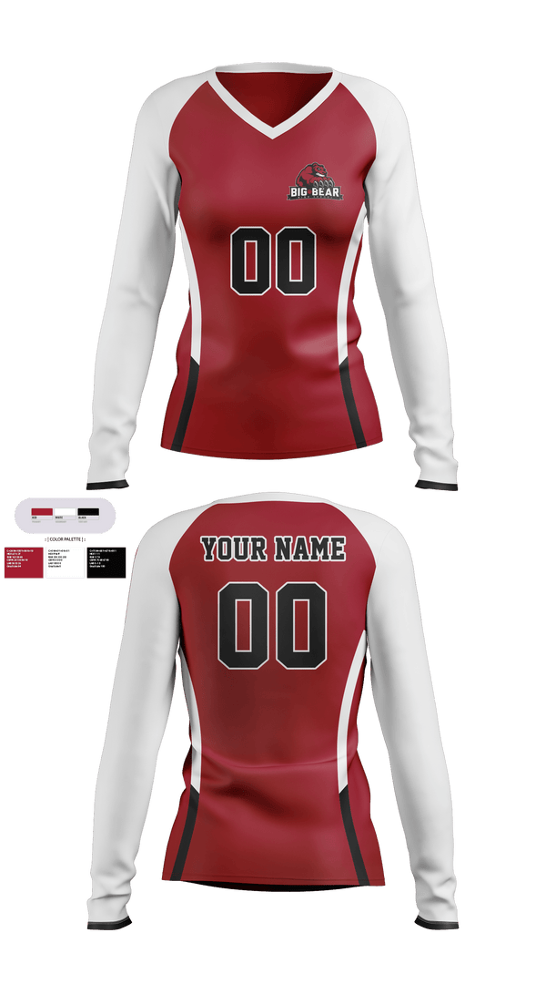 Women's Long Sleeve Vneck Shirt, Big Bear High School Volleyball, Women's Volleyball, Teamtime, Team time, sublimation, custom sports apparel, team uniforms, spirit wear, spiritwear, sports uniforms, custom shirts, team store, custom team store, fundraiser sports, apparel fundraiser