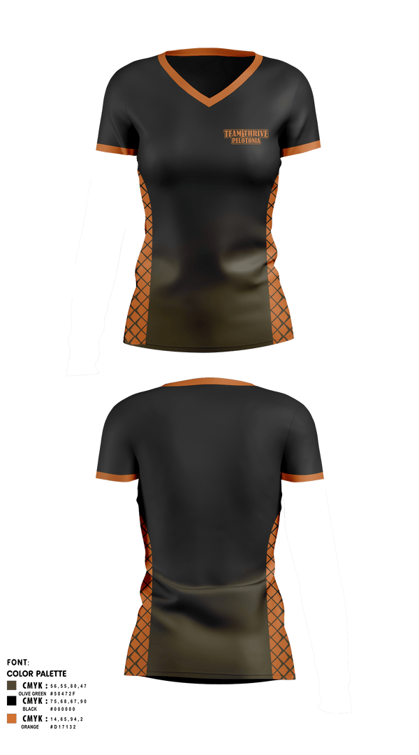 Women's Short Sleeve Vneck Shirt, Team Thrive Pelotonia, Cycling, Teamtime, Team time, sublimation, custom sports apparel, team uniforms, spirit wear, spiritwear, sports uniforms, custom shirts, team store, custom team store, fundraiser sports, apparel fundraiser