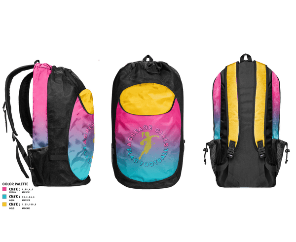 Gear Bag, Acreage Girls Flag Football, Football, Teamtime, Team time, sublimation, custom sports apparel, team uniforms, spirit wear, spiritwear, sports uniforms, custom shirts, team store, custom team store, fundraiser sports, apparel fundraiser