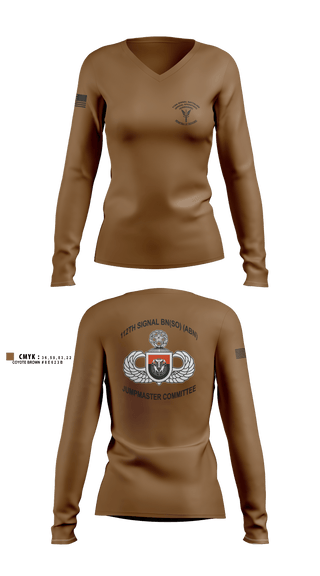 Women's Long Sleeve Vneck Shirt, MCPOD-XVIII Airborne Corps2d Battalion, 3d Special Forces Group112th Signal Jumpmaster, Army, Teamtime, Team time, sublimation, custom sports apparel, team uniforms, spirit wear, spiritwear, sports uniforms, custom shirts, team store, custom team store, fundraiser sports, apparel fundraiser