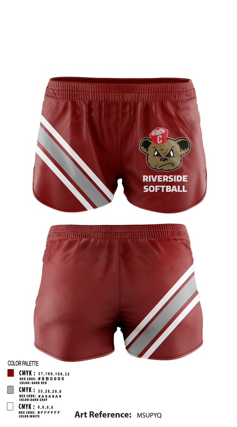 Women's Shorts, Riverside, Softball, Teamtime, Team time, sublimation, custom sports apparel, team uniforms, spirit wear, spiritwear, sports uniforms, custom shirts, team store, custom team store, fundraiser sports, apparel fundraiser