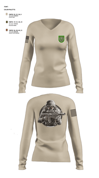 Women's Long Sleeve Vneck Shirt, 10 SFG, Army, Teamtime, Team time, sublimation, custom sports apparel, team uniforms, spirit wear, spiritwear, sports uniforms, custom shirts, team store, custom team store, fundraiser sports, apparel fundraiser