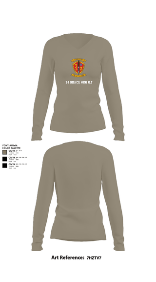Women's Long Sleeve Vneck Shirt, 3/7 India Co. Wpns Plt, Marines, Teamtime, Team time, sublimation, custom sports apparel, team uniforms, spirit wear, spiritwear, sports uniforms, custom shirts, team store, custom team store, fundraiser sports, apparel fundraiser