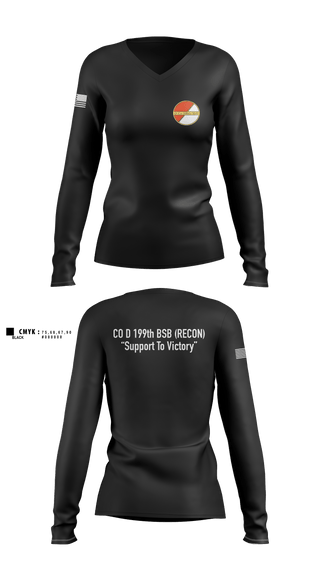 Women's Long Sleeve Vneck Shirt, Co D 199TH BSB RECON, National Guard, Teamtime, Team time, sublimation, custom sports apparel, team uniforms, spirit wear, spiritwear, sports uniforms, custom shirts, team store, custom team store, fundraiser sports, apparel fundraiser