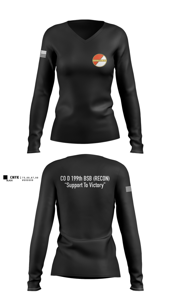 Women's Long Sleeve Vneck Shirt, Co D 199TH BSB RECON, National Guard, Teamtime, Team time, sublimation, custom sports apparel, team uniforms, spirit wear, spiritwear, sports uniforms, custom shirts, team store, custom team store, fundraiser sports, apparel fundraiser