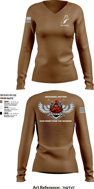 Women's Long Sleeve Vneck Shirt, Fox troop, Army, Teamtime, Team time, sublimation, custom sports apparel, team uniforms, spirit wear, spiritwear, sports uniforms, custom shirts, team store, custom team store, fundraiser sports, apparel fundraiser