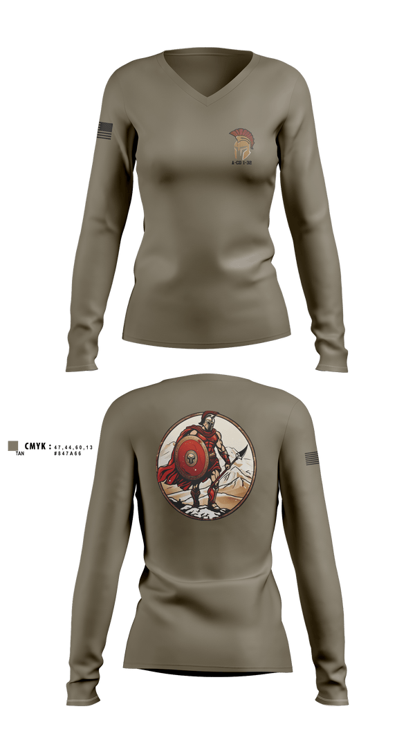 Women's Long Sleeve Vneck Shirt, A-CO 1-32, Army, Teamtime, Team time, sublimation, custom sports apparel, team uniforms, spirit wear, spiritwear, sports uniforms, custom shirts, team store, custom team store, fundraiser sports, apparel fundraiser
