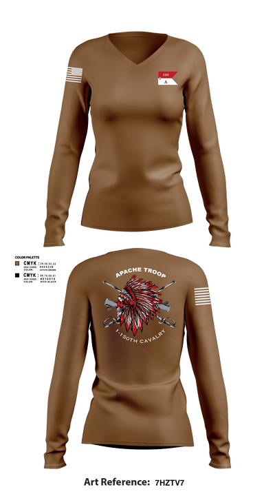 Apache Troop 1-150th 52177042 Women's Long Sleeve V-neck Shirt - 8