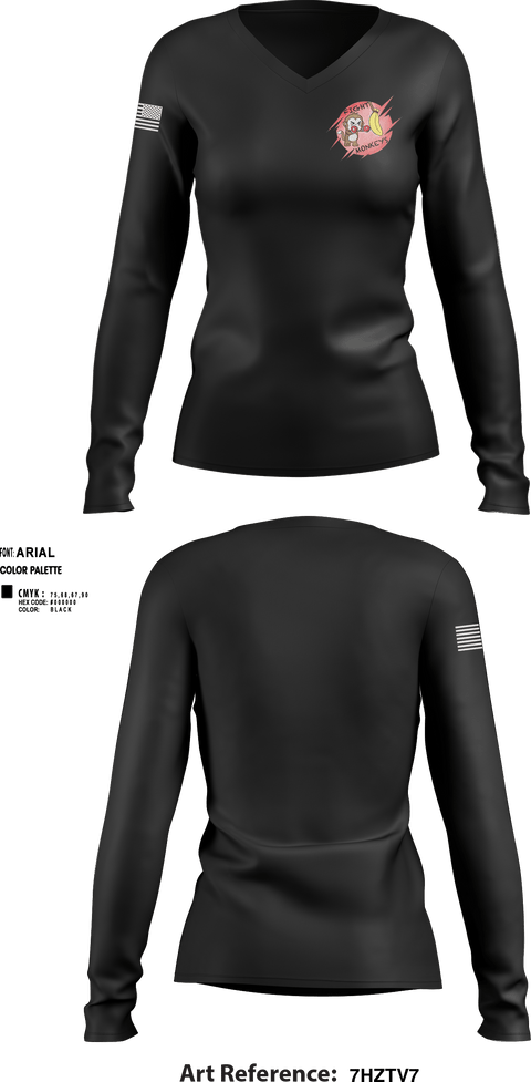 Women's Long Sleeve Vneck Shirt, Fight Monkeys, , Teamtime, Team time, sublimation, custom sports apparel, team uniforms, spirit wear, spiritwear, sports uniforms, custom shirts, team store, custom team store, fundraiser sports, apparel fundraiser
