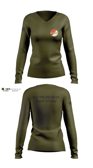 Women's Long Sleeve Vneck Shirt, Co D 199TH BSB RECON, National Guard, Teamtime, Team time, sublimation, custom sports apparel, team uniforms, spirit wear, spiritwear, sports uniforms, custom shirts, team store, custom team store, fundraiser sports, apparel fundraiser