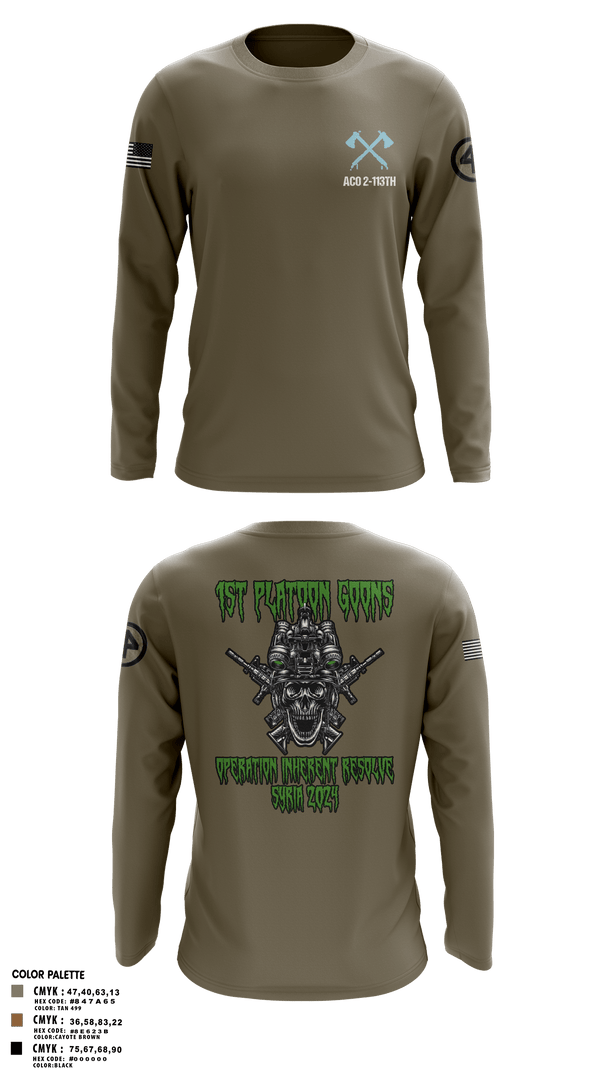 Long Sleeve Performance Polo, A-CO 2-113th Infantry, Army, Teamtime, Team time, sublimation, custom sports apparel, team uniforms, spirit wear, spiritwear, sports uniforms, custom shirts, team store, custom team store, fundraiser sports, apparel fundraiser