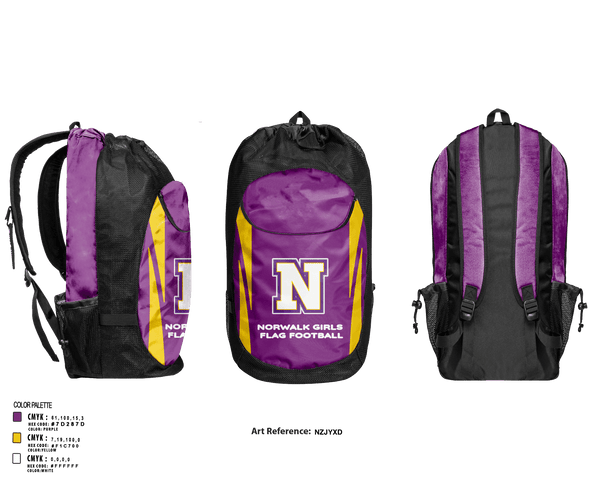 Gear Bag, Norwalk Girls Flag Football, Football, Teamtime, Team time, sublimation, custom sports apparel, team uniforms, spirit wear, spiritwear, sports uniforms, custom shirts, team store, custom team store, fundraiser sports, apparel fundraiser