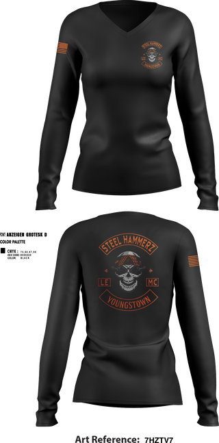 Women's Long Sleeve Vneck Shirt, Yougstown Steel hammerz, Police, Teamtime, Team time, sublimation, custom sports apparel, team uniforms, spirit wear, spiritwear, sports uniforms, custom shirts, team store, custom team store, fundraiser sports, apparel fundraiser