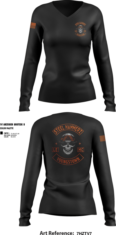 Yougstown Steel hammerz 95507834 Women's Long Sleeve V-neck Shirt - 2
