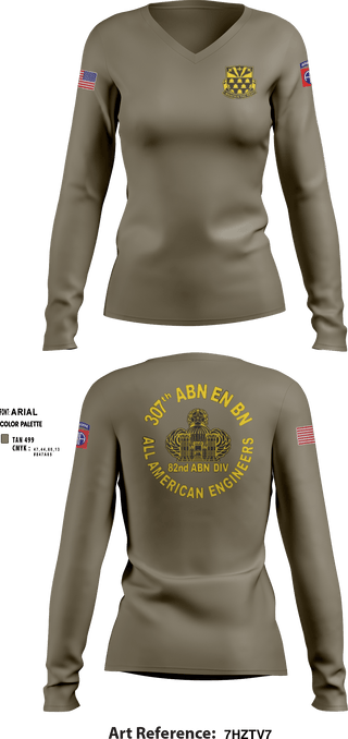 Women's Long Sleeve Vneck Shirt, 307th Airborne Engineers Battalion, , Teamtime, Team time, sublimation, custom sports apparel, team uniforms, spirit wear, spiritwear, sports uniforms, custom shirts, team store, custom team store, fundraiser sports, apparel fundraiser