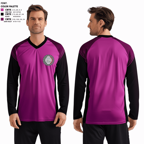 Women's Long Sleeve Vneck Shirt, Familia Fc, Men's Soccer, Teamtime, Team time, sublimation, custom sports apparel, team uniforms, spirit wear, spiritwear, sports uniforms, custom shirts, team store, custom team store, fundraiser sports, apparel fundraiser