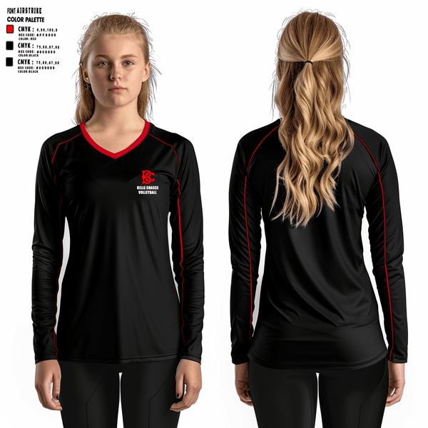Women's Long Sleeve Vneck Shirt, Belle Chasse High School Volleyball, Women's Volleyball, Teamtime, Team time, sublimation, custom sports apparel, team uniforms, spirit wear, spiritwear, sports uniforms, custom shirts, team store, custom team store, fundraiser sports, apparel fundraiser