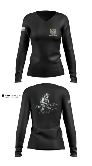 Women's Long Sleeve Vneck Shirt, Military Intelligence Detachment 1st Battalion 10th Special Forces Group (Airborne), Army, Teamtime, Team time, sublimation, custom sports apparel, team uniforms, spirit wear, spiritwear, sports uniforms, custom shirts, team store, custom team store, fundraiser sports, apparel fundraiser