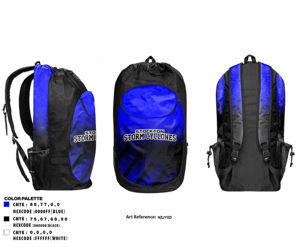 Gear Bag, Stockton Storm Cyclones, Women's Soccer, Teamtime, Team time, sublimation, custom sports apparel, team uniforms, spirit wear, spiritwear, sports uniforms, custom shirts, team store, custom team store, fundraiser sports, apparel fundraiser
