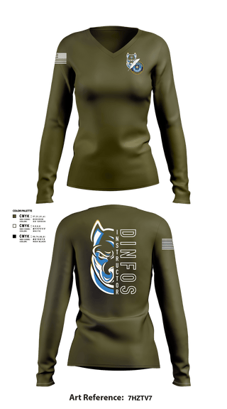 Women's Long Sleeve Vneck Shirt, DINFOS (Defense Information School), Army, Teamtime, Team time, sublimation, custom sports apparel, team uniforms, spirit wear, spiritwear, sports uniforms, custom shirts, team store, custom team store, fundraiser sports, apparel fundraiser