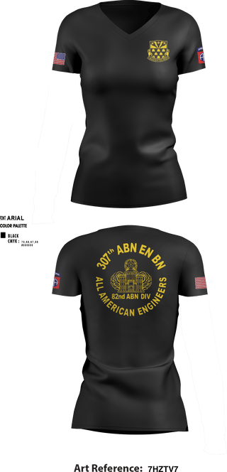 Women's Short Sleeve Vneck Shirt, 307th Airborne Engineers Battalion, , Teamtime, Team time, sublimation, custom sports apparel, team uniforms, spirit wear, spiritwear, sports uniforms, custom shirts, team store, custom team store, fundraiser sports, apparel fundraiser
