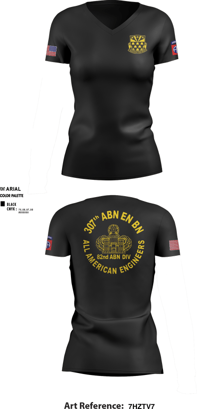 307th Airborne Engineers Battalion 33319086 Women's Short Sleeve V-neck Shirt - 1