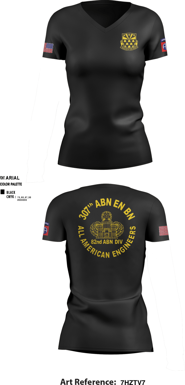 Women's Short Sleeve Vneck Shirt, 307th Airborne Engineers Battalion, , Teamtime, Team time, sublimation, custom sports apparel, team uniforms, spirit wear, spiritwear, sports uniforms, custom shirts, team store, custom team store, fundraiser sports, apparel fundraiser