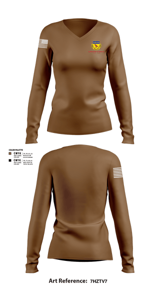 Women's Long Sleeve Vneck Shirt, Alpha BTRY 2/138th FA, National Guard, Teamtime, Team time, sublimation, custom sports apparel, team uniforms, spirit wear, spiritwear, sports uniforms, custom shirts, team store, custom team store, fundraiser sports, apparel fundraiser