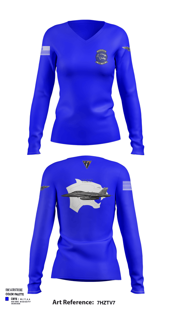 Women's Long Sleeve Vneck Shirt, VAQ-139 Cougars, Navy, Teamtime, Team time, sublimation, custom sports apparel, team uniforms, spirit wear, spiritwear, sports uniforms, custom shirts, team store, custom team store, fundraiser sports, apparel fundraiser
