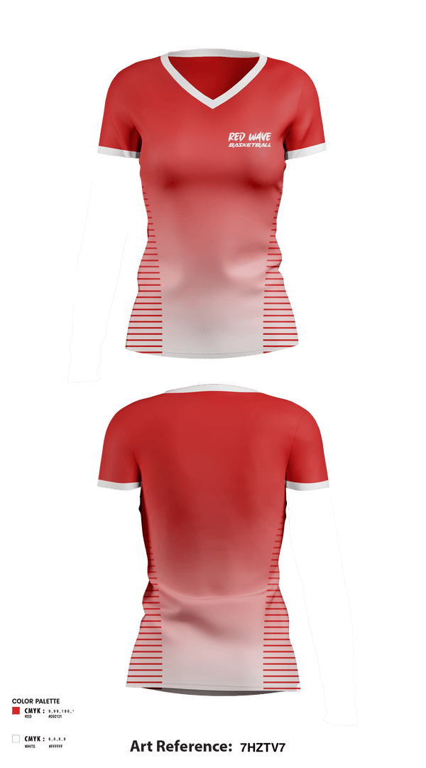 Women's Long Sleeve Vneck Shirt, Red wave, Women's Basketball, Teamtime, Team time, sublimation, custom sports apparel, team uniforms, spirit wear, spiritwear, sports uniforms, custom shirts, team store, custom team store, fundraiser sports, apparel fundraiser