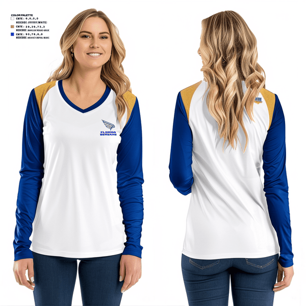 Women's Long Sleeve Vneck Shirt, FLORIDA BEREANS, Football, Teamtime, Team time, sublimation, custom sports apparel, team uniforms, spirit wear, spiritwear, sports uniforms, custom shirts, team store, custom team store, fundraiser sports, apparel fundraiser
